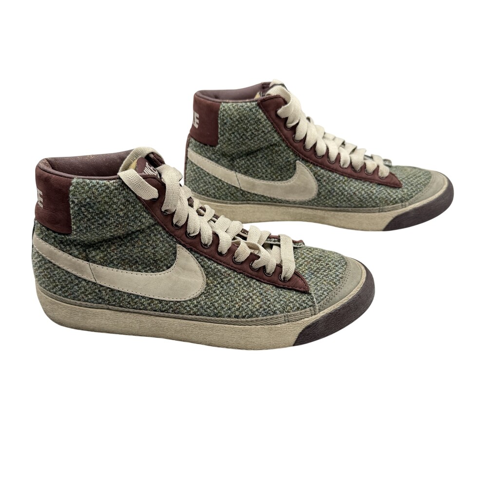 Vintage Nike Harris Tweed w/ Leather Sneakers Womens Size 7.5 Green and Brown
